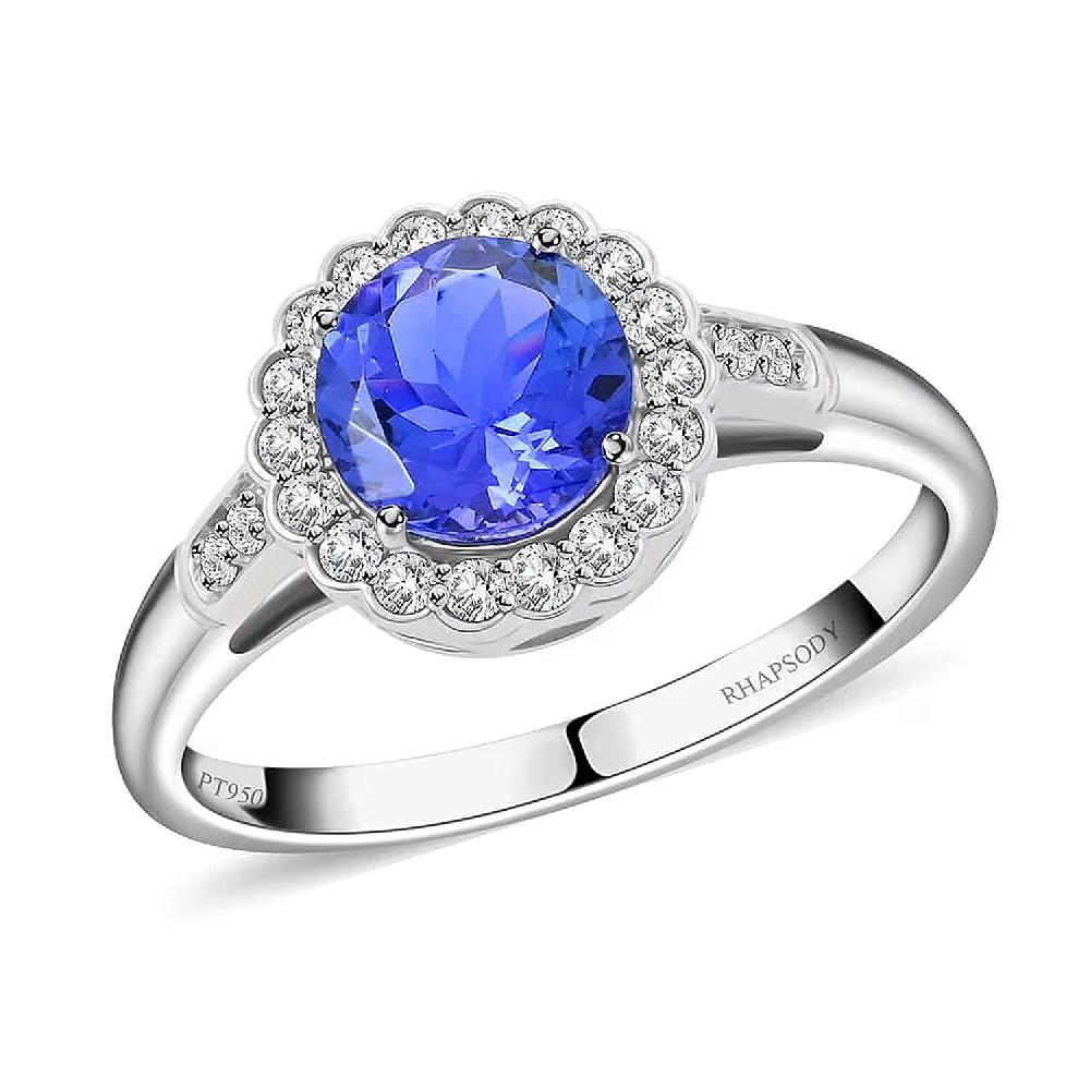 Certified & Appraised Rhapsody 950 Platinum AAAA Tanzanite and E-F VS Diamond Ring 5.06 Grams 2.10 ctw