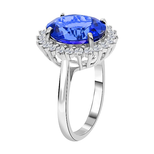 Certified & Appraised Rhapsody 950 Platinum AAAA Tanzanite And E-F VS Diamond Sunburst Ring 6.90 Grams 5.75 Ctw
