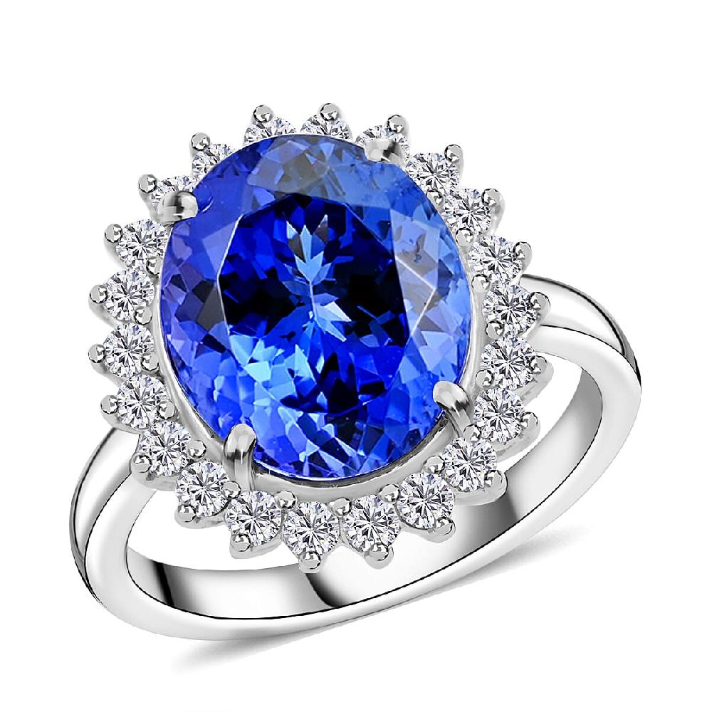 Certified & Appraised Rhapsody 950 Platinum AAAA Tanzanite and E-F VS Diamond Sunburst Ring 6.90 Grams 5.75 ctw
