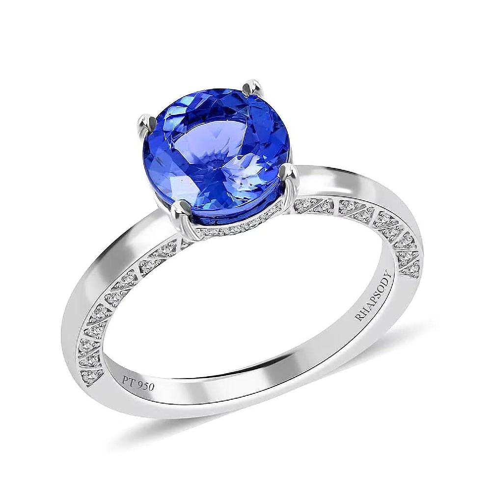 Certified & Appraised Rhapsody 950 Platinum AAAA Tanzanite and E-F VS Diamond Ring 5.70 Grams 2.50 ctw