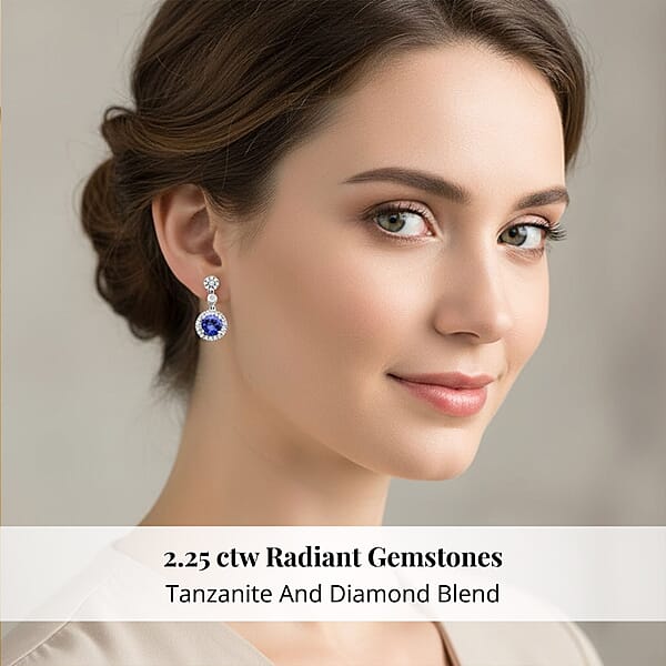 Certified & Appraised Rhapsody 950 Platinum AAAA Tanzanite And E-F VS Diamond Halo Earrings 2.25 Ctw