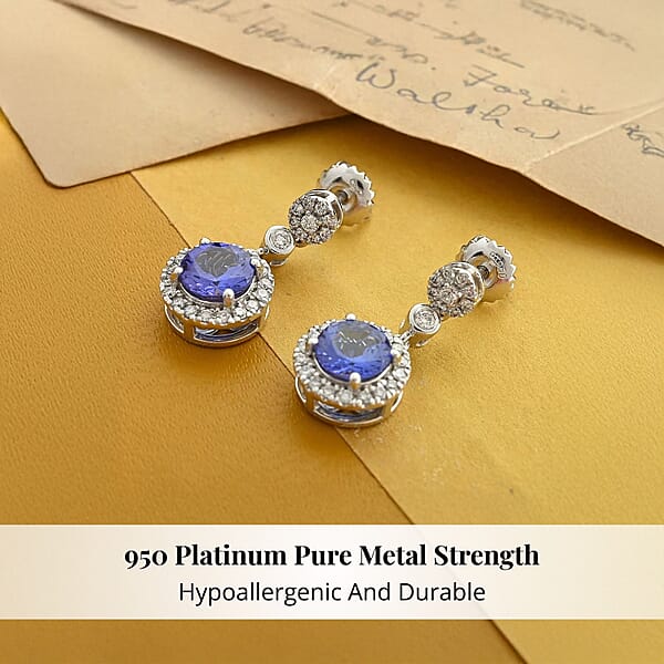 Certified & Appraised Rhapsody 950 Platinum AAAA Tanzanite And E-F VS Diamond Halo Earrings 2.25 Ctw
