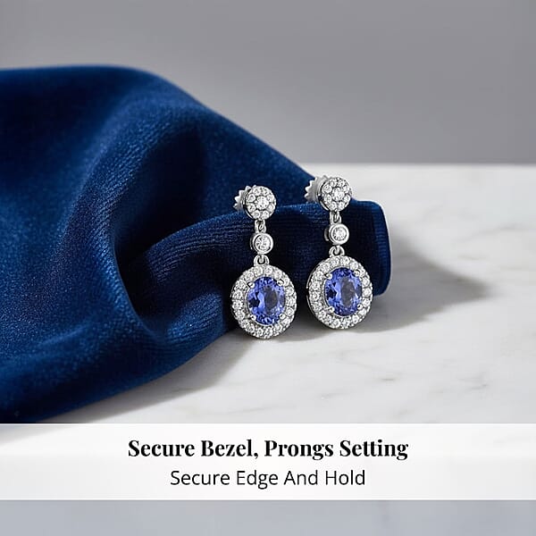Certified & Appraised Rhapsody 950 Platinum AAAA Tanzanite And E-F VS Diamond Halo Earrings 2.25 Ctw