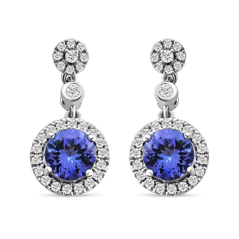 Certified & Appraised Rhapsody 950 Platinum AAAA Tanzanite and E-F VS Diamond Halo Earrings 2.25 ctw