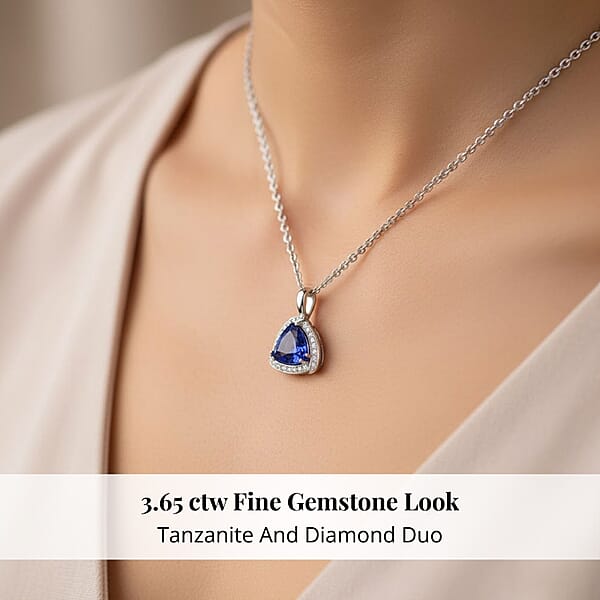 Certified & Appraised Rhapsody 950 Platinum AAAA Tanzanite And E-F VS Diamond Pendant Without Chain 4.5 Grams 3.65 Ctw