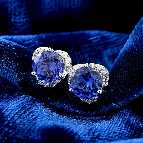 Certified & Appraised Rhapsody 950 Platinum AAAA Tanzanite And E-F VS Diamond Stud Earrings 2.00 Ctw