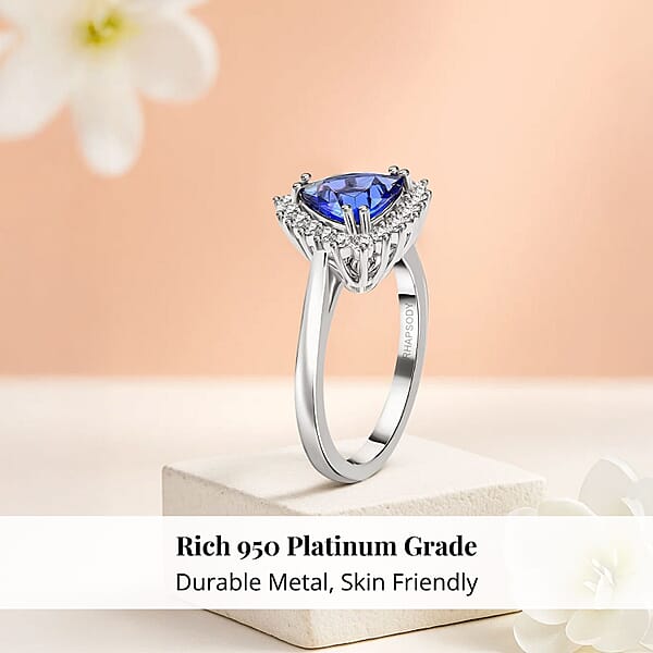Certified & Appraised Rhapsody 950 Platinum AAAA Tanzanite And E-F VS Diamond Ring 6.24 Grams 2.10 Ctw (Del. In 10-15 Days)