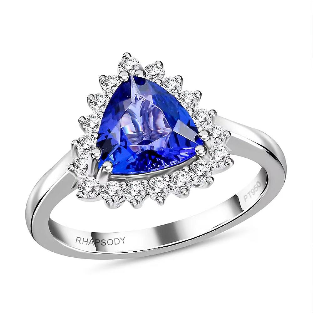 Certified & Appraised Rhapsody 950 Platinum AAAA Tanzanite and E-F VS Diamond Ring 6.24 Grams 2.10 ctw (Del. in 10-15 Days)