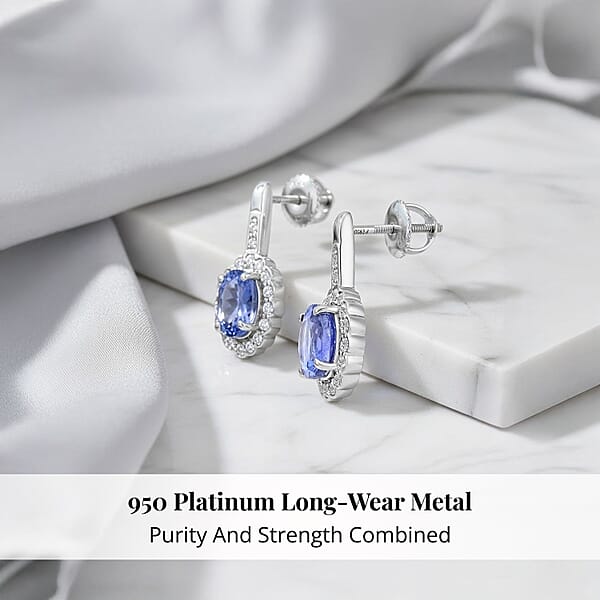 Certified & Appraised Rhapsody 950 Platinum AAAA Tanzanite And E-F VS Diamond Earrings 2.20 Ctw