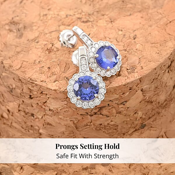 Certified & Appraised Rhapsody 950 Platinum AAAA Tanzanite And E-F VS Diamond Earrings 2.20 Ctw