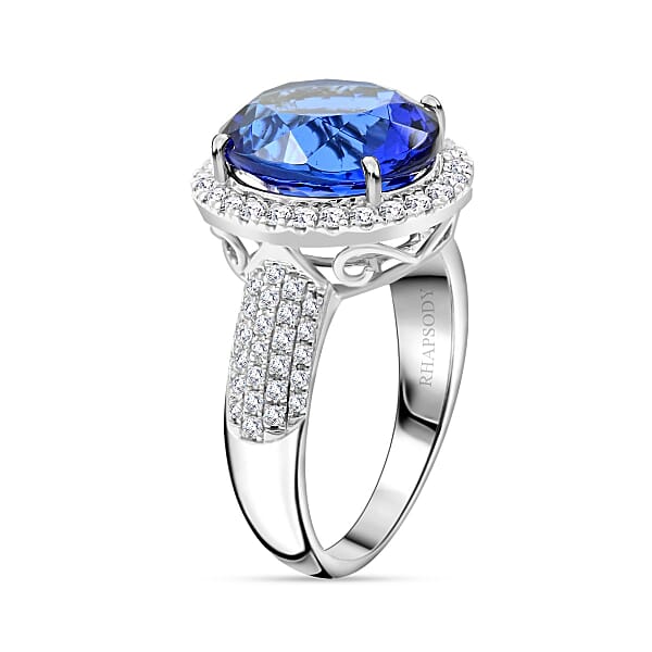 Certified & Appraised Rhapsody 950 Platinum AAAA Tanzanite And E-F VS Diamond Halo Ring 9.24 Grams 8.15 Ctw