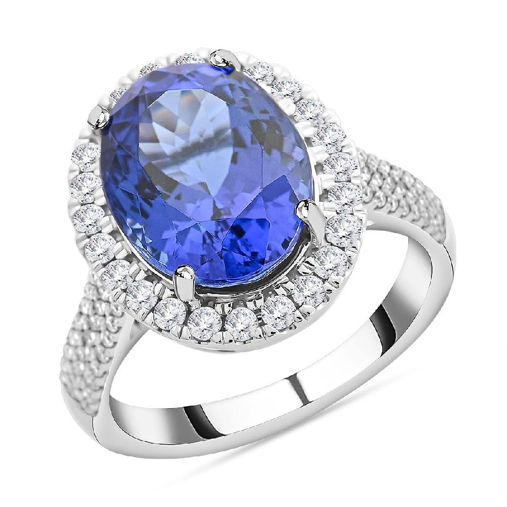 Certified & Appraised Rhapsody 950 Platinum AAAA Tanzanite and E-F VS Diamond Halo Ring 8.25 Grams 6.15 ctw