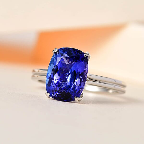 Certified & Appraised Rhapsody 950 Platinum AAAA Tanzanite And E-F VS2 Diamond Solitaire Ring 5.25 Grams 5.30 Ctw