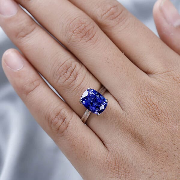 Certified & Appraised Rhapsody 950 Platinum AAAA Tanzanite And E-F VS2 Diamond Solitaire Ring 5.25 Grams 5.30 Ctw