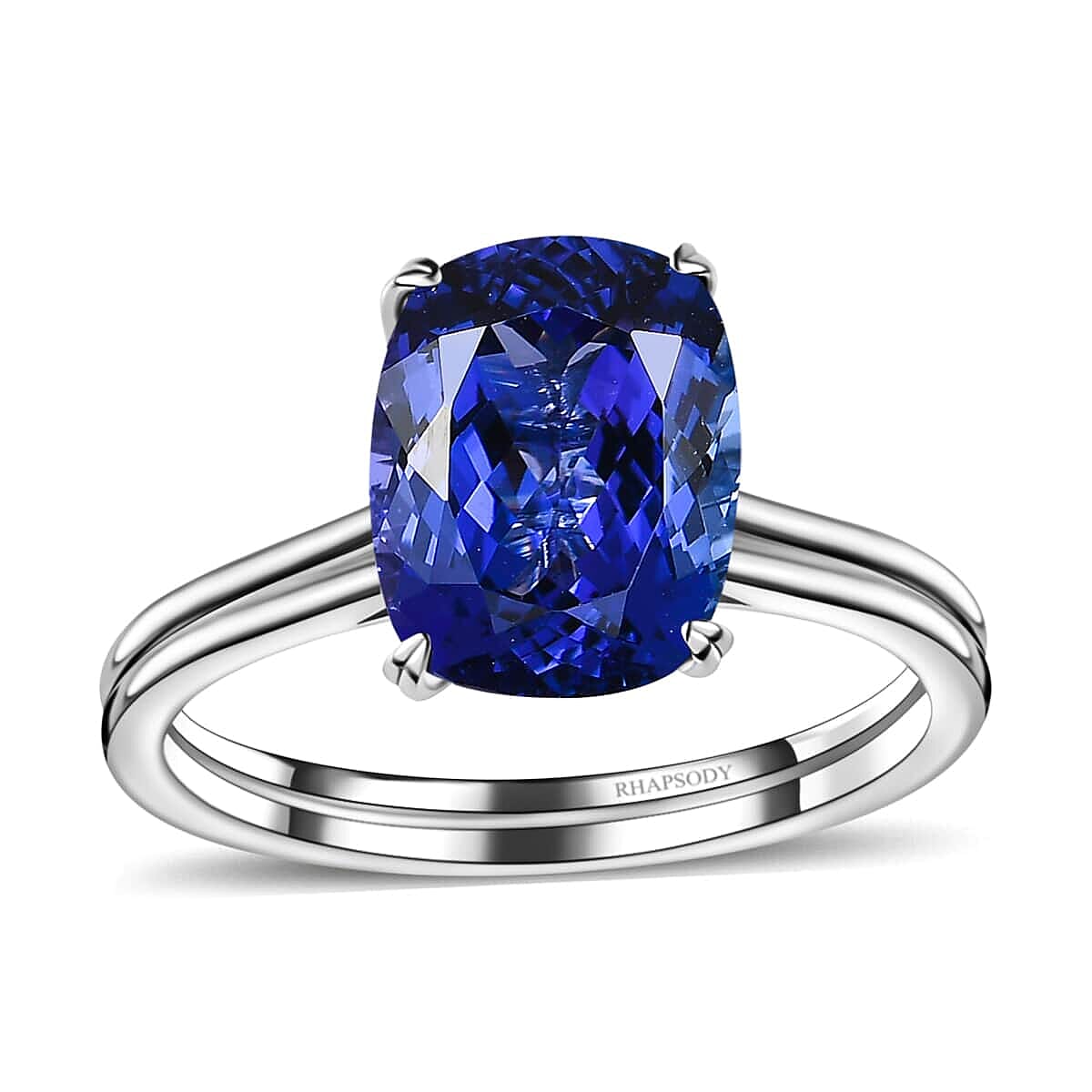 Certified & Appraised Rhapsody 950 Platinum AAAA Tanzanite and E-F VS2 Diamond Solitaire Ring 5.25 Grams 5.30 ctw