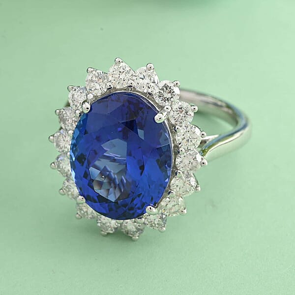 Certified & Appraised Rhapsody 950 Platinum AAAA Tanzanite And E-F VS Diamond Sunburst Ring 9.26 Grams 11.25 Ctw