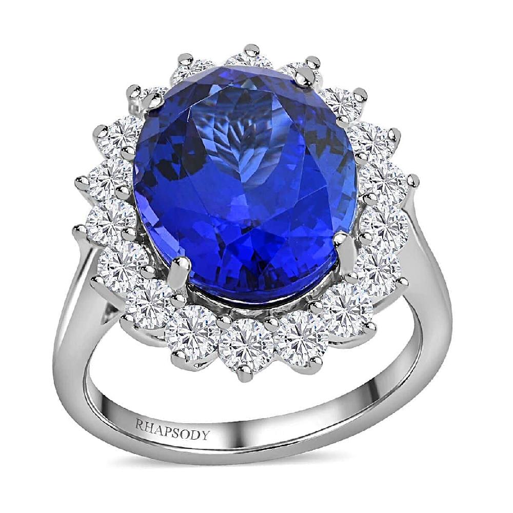 Certified & Appraised Rhapsody 950 Platinum AAAA Tanzanite and E-F VS Diamond Sunburst Ring 9.26 Grams 11.25 ctw