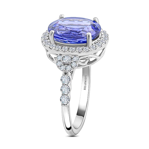 Certified & Appraised Rhapsody 950 Platinum AAAA Tanzanite And E-F VS Diamond Ring 6.25 Grams 4.75 Ctw