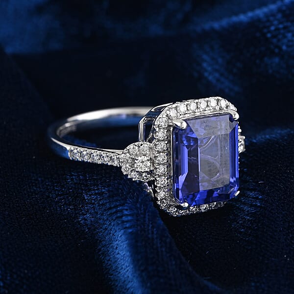 Certified & Appraised Rhapsody 950 Platinum AAAA Tanzanite And E-F VS Diamond Ring 5.80 Grams 3.85 Ctw (Del. In 10-15 Days)