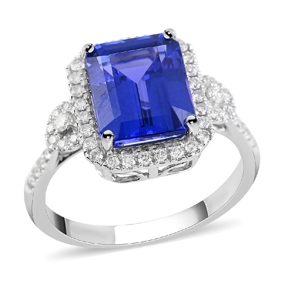 Certified & Appraised Rhapsody 950 Platinum AAAA Tanzanite and E-F VS Diamond Ring 5.80 Grams 3.85 ctw (Del. in 10-15 Days)