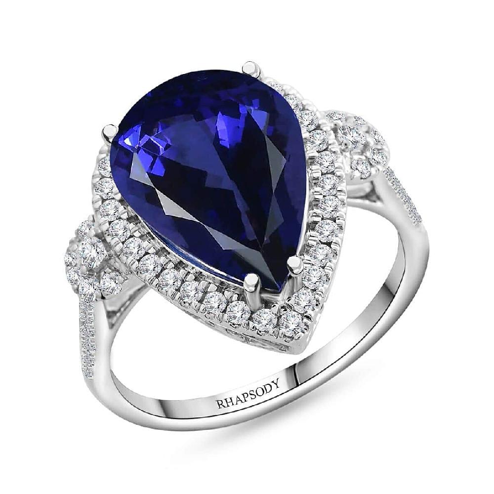 Certified & Appraised Rhapsody 950 Platinum AAAA Tanzanite and E-F VS Diamond Ring 8.65 Grams 7.50 ctw