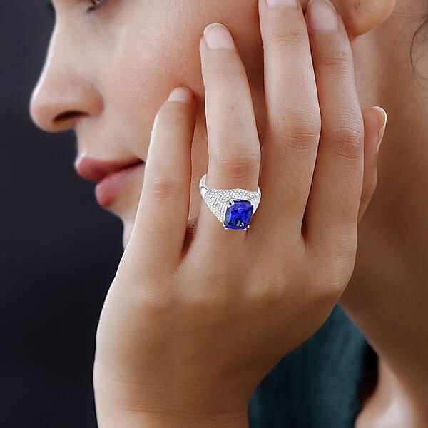 Certified & Appraised Rhapsody 950 Platinum AAAA Tanzanite And E-F VS Diamond Ring 9.35 Grams 6.65 Ctw