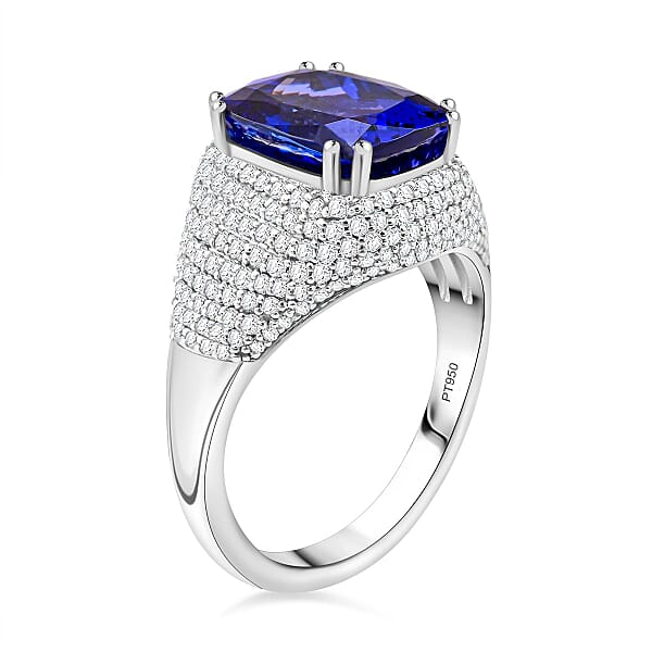Certified & Appraised Rhapsody 950 Platinum AAAA Tanzanite And E-F VS Diamond Ring 9.35 Grams 6.65 Ctw