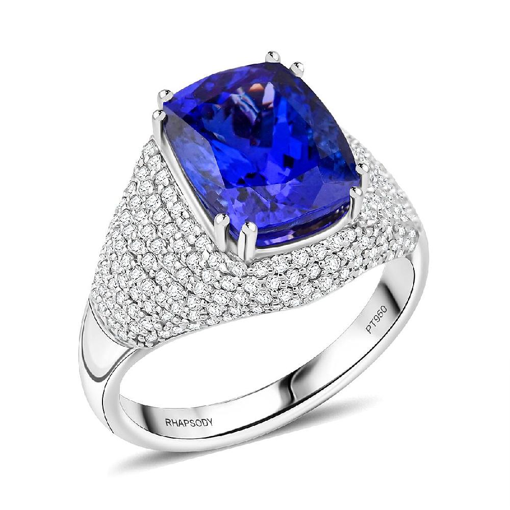 Certified & Appraised Rhapsody 950 Platinum AAAA Tanzanite and E-F VS Diamond Ring 9.35 Grams 6.65 ctw