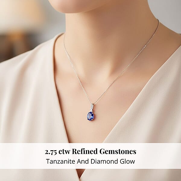 Certified & Appraised Rhapsody 950 Platinum AAAA Tanzanite And E-F VS Diamond Statement Pendant Without Chain 2.75 Ctw