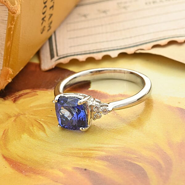 Certified & Appraised Rhapsody 950 Platinum AAAA Tanzanite And Diamond E-F VS Ring 4 Grams 1.60 Ctw