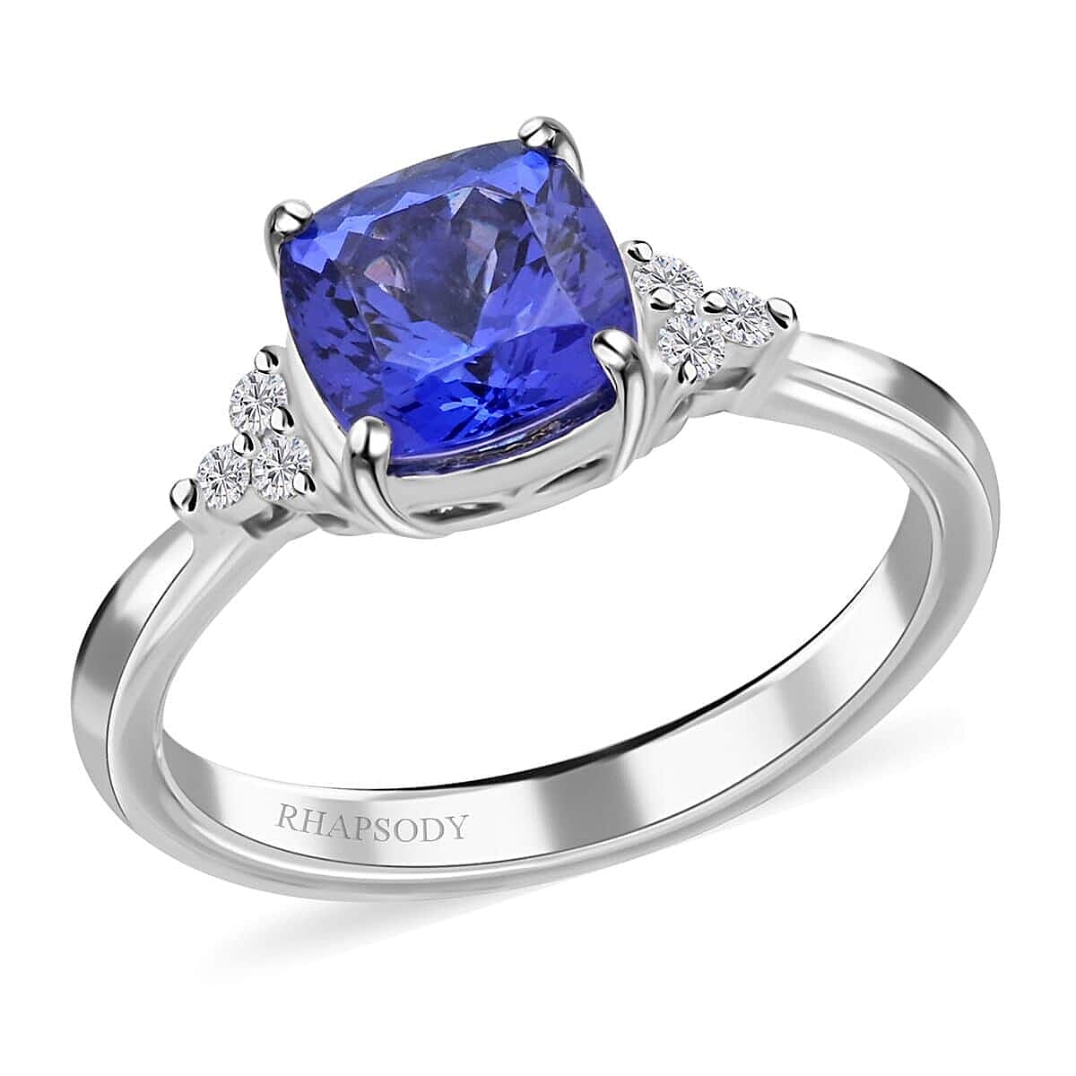 Certified & Appraised Rhapsody 950 Platinum AAAA Tanzanite and Diamond E-F VS Ring 4 Grams 1.60 ctw
