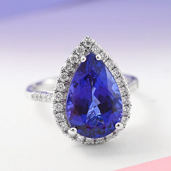 Certified & Appraised Rhapsody 950 Platinum AAAA Tanzanite And E-F VS Diamond Halo Ring 6 Grams 6.25 Ctw