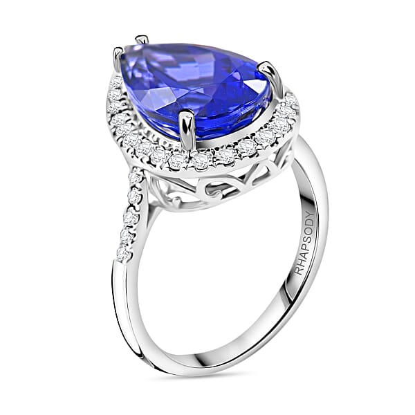 Certified & Appraised Rhapsody 950 Platinum AAAA Tanzanite And E-F VS Diamond Halo Ring 6 Grams 6.25 Ctw