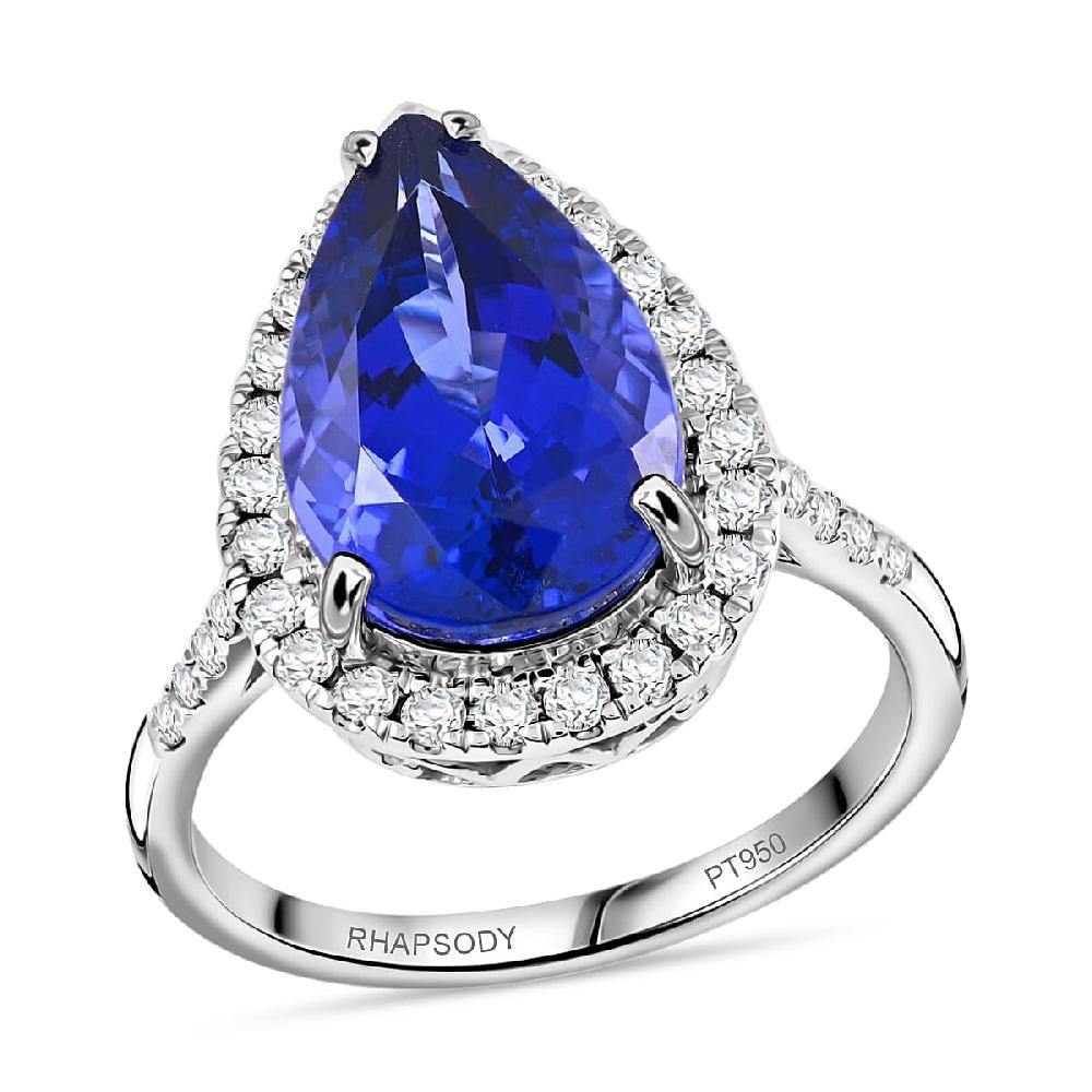 Certified & Appraised Rhapsody 950 Platinum AAAA Tanzanite and E-F VS Diamond Halo Ring 6 Grams 6.25 ctw