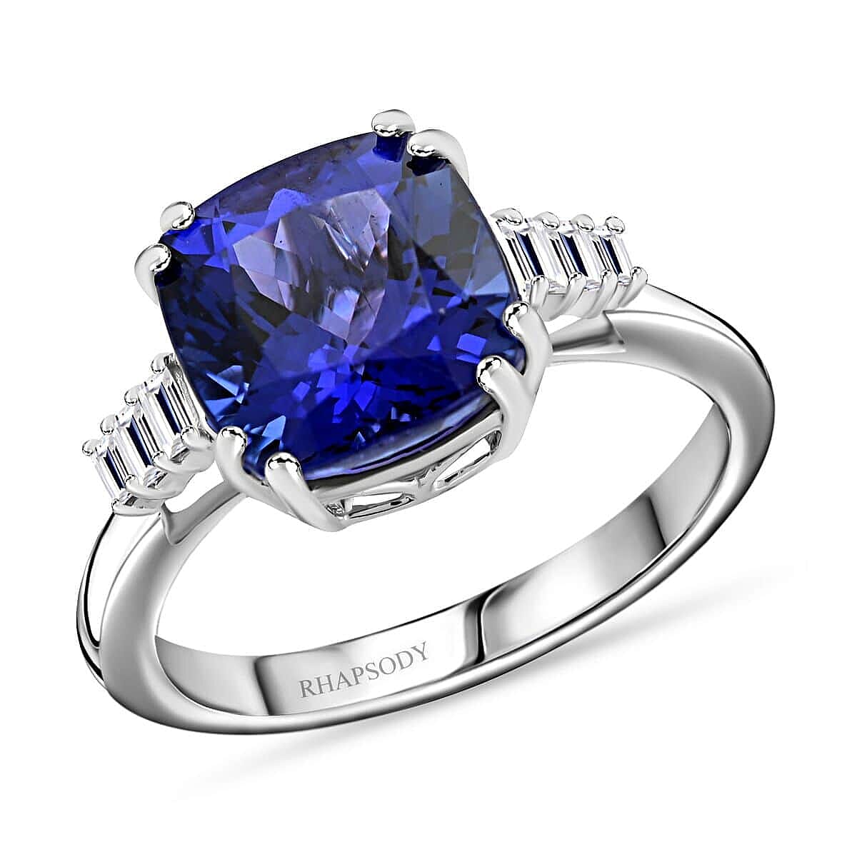 Certified & Appraised Rhapsody 950 Platinum AAAA Tanzanite and E-F VS Diamond Ring 5.40 Grams 3.75 ctw