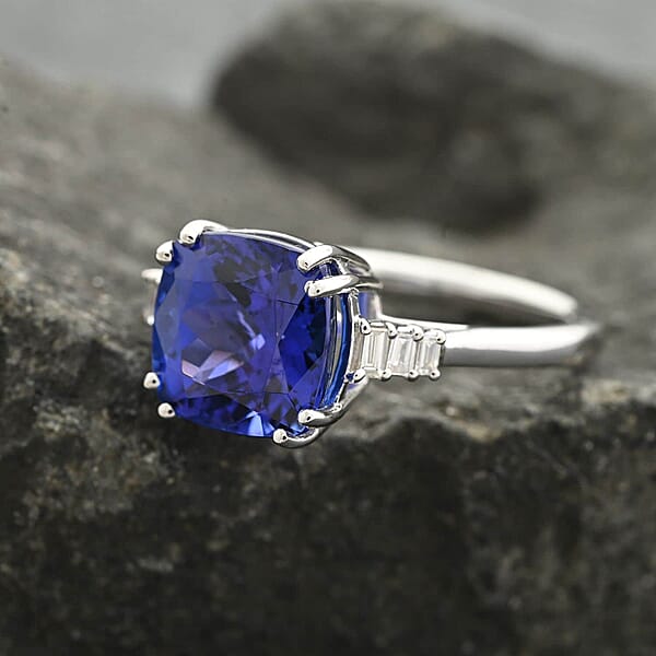Certified & Appraised Rhapsody 950 Platinum AAAA Tanzanite And E-F VS Diamond Ring 5.40 Grams 3.75 Ctw