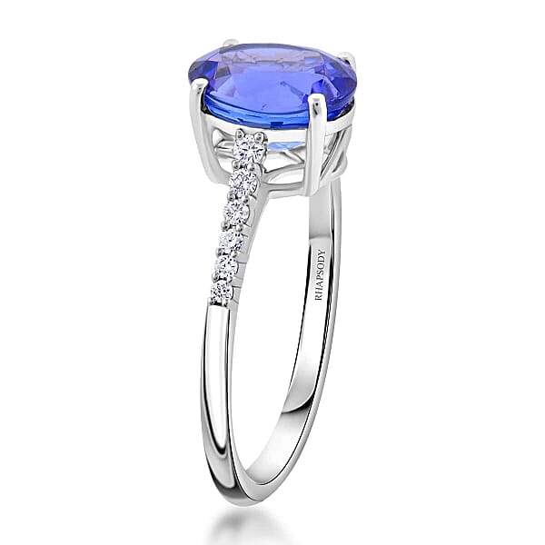 Certified & Appraised Rhapsody 950 Platinum AAAA Tanzanite Diamond (E-F VS) (0.15 Cts) Ring 2.25 Ctw