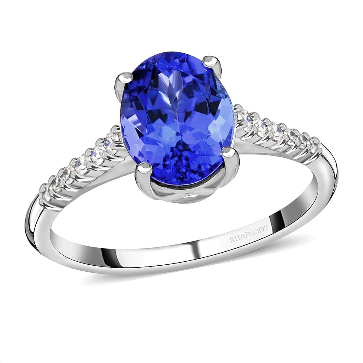 Certified & Appraised Rhapsody 950 Platinum AAAA Tanzanite Diamond (E-F VS) (0.15 cts) Ring 2.25 ctw