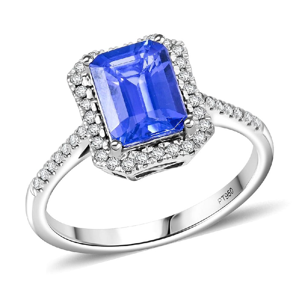 Certified & Appraised Rhapsody 950 Platinum AAAA Tanzanite Diamond (E-F VS) (0.30 cts) Ring (5.7 g) 3.00 ctw