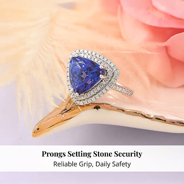 Certified & Appraised Rhapsody 950 Platinum AAAA Tanzanite And E-F VS Diamond Double Halo Ring 8 Grams 5.00 Ctw