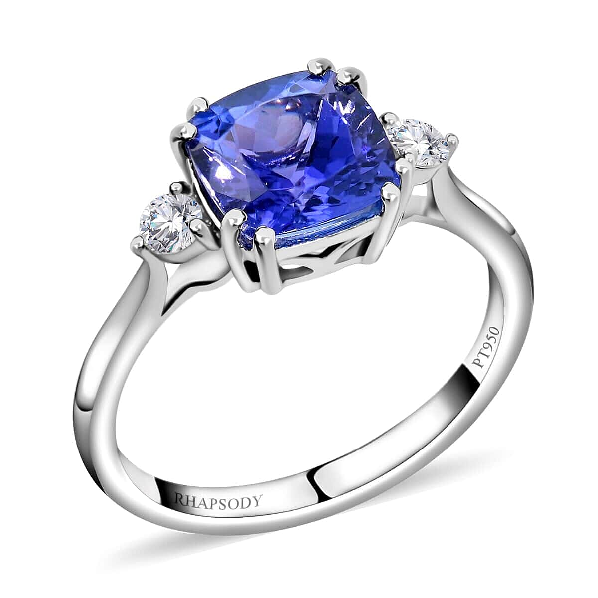 Certified & Appraised Rhapsody 950 Platinum AAAA Tanzanite and E-F VS Diamond Ring 4.15 Grams 2.80 ctw
