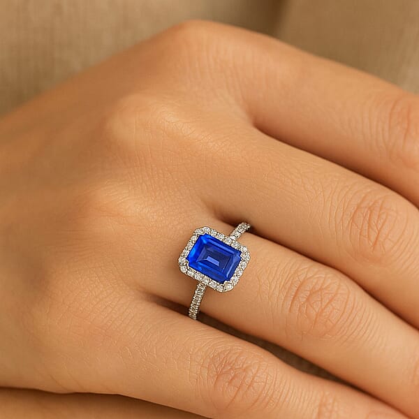 Certified & Appraised Rhapsody 950 Platinum AAAA Tanzanite Diamond (E-F VS) (0.30 Cts) Ring (5.7 G) 3.00 Ctw