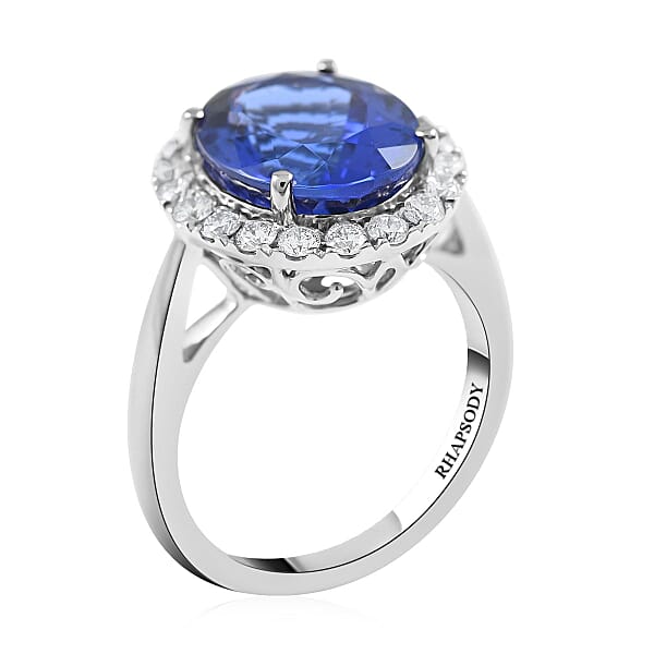 Certified & Appraised Rhapsody 950 Platinum AAAA Tanzanite And E-F VS Diamond Halo Ring 8 Grams 6.40 Ctw