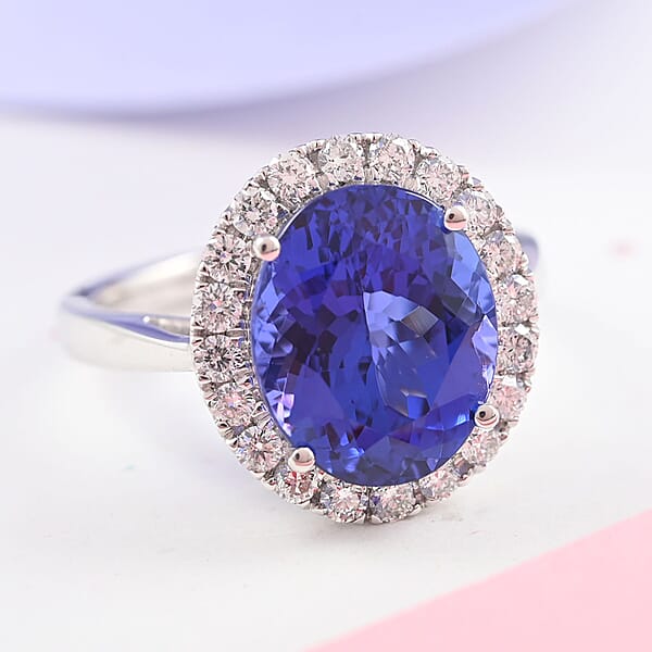 Certified & Appraised Rhapsody 950 Platinum AAAA Tanzanite And E-F VS Diamond Halo Ring 8 Grams 6.40 Ctw