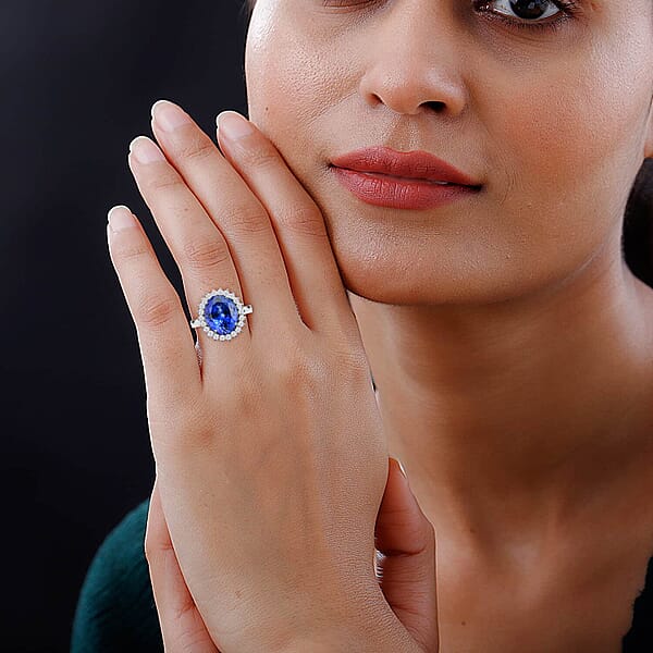 Certified & Appraised Rhapsody 950 Platinum AAAA Tanzanite And E-F VS Diamond Sunburst Ring 6.90 Grams 5.75 Ctw