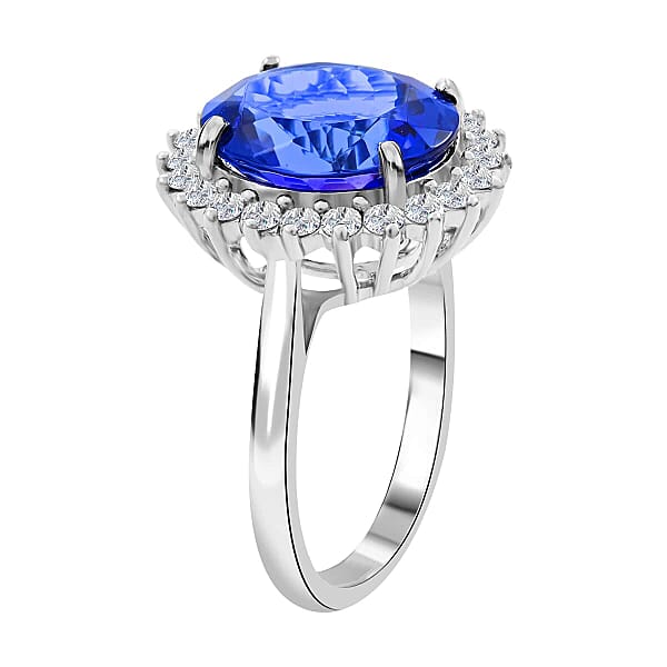 Certified & Appraised Rhapsody 950 Platinum AAAA Tanzanite And E-F VS Diamond Sunburst Ring 6.90 Grams 5.75 Ctw