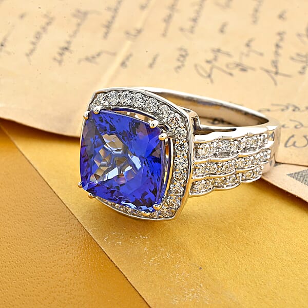 Certified & Appraised Rhapsody 950 Platinum AAAA Tanzanite And E-F VS Diamond Ring 13 Grams 8.40 Ctw