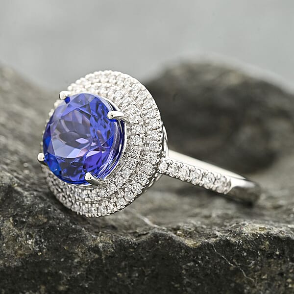 Certified & Appraised Rhapsody 950 Platinum AAAA Tanzanite And E-F VS Diamond Ring 7.10 Grams 3.50 Ctw