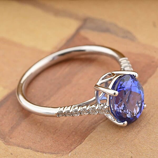 Certified & Appraised Rhapsody 950 Platinum AAAA Tanzanite Diamond (E-F VS) (0.15 Cts) Ring 2.25 Ctw