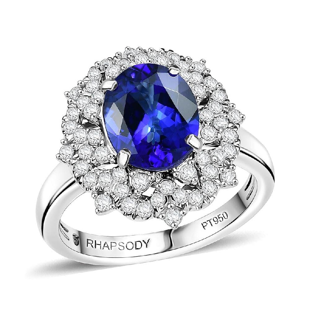 Certified & Appraised Rhapsody 950 Platinum AAAA Tanzanite Diamond (E-F VS) (0.56 cts) Ring (7.80 g) 3.65 ctw